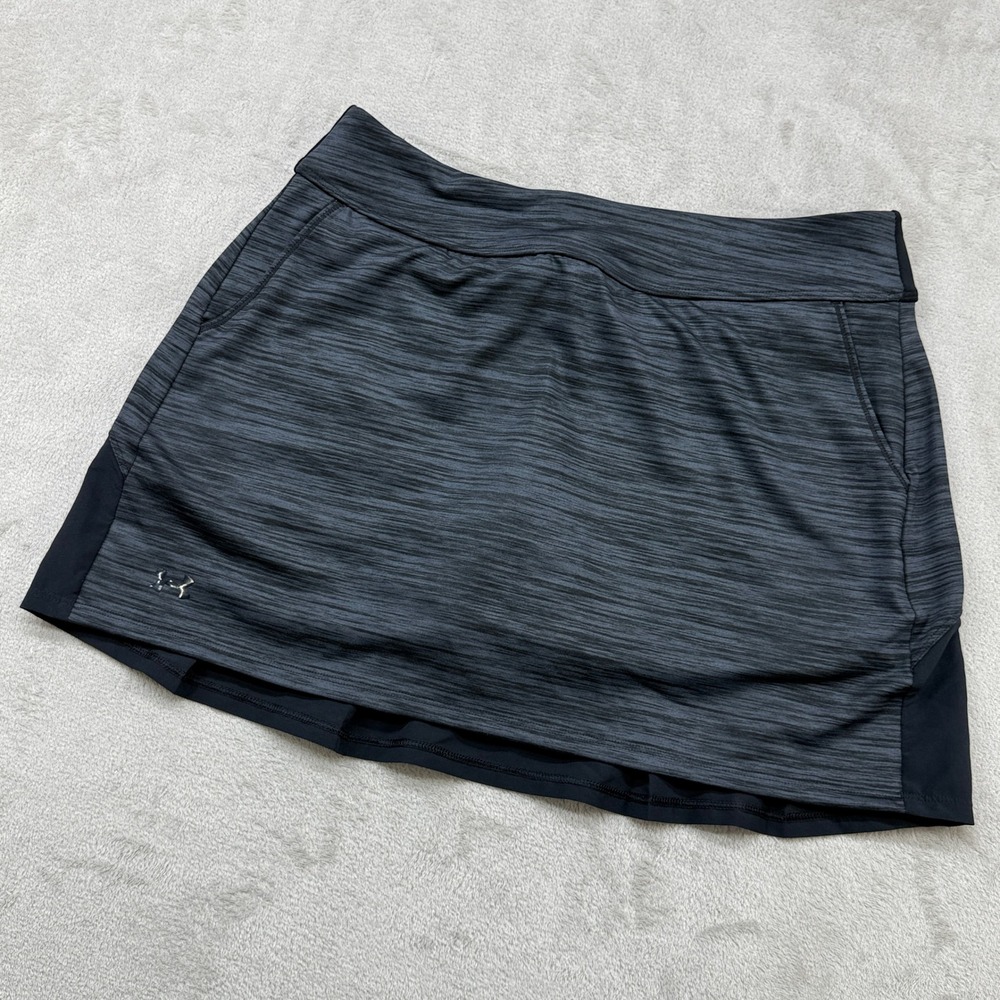 Under Armour Skort Womens Medium Gray Black Space Dye Athletic HeatGear Pocket